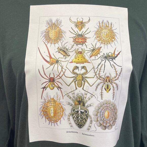 Hand Printed Upcycled Mens Medium Vintage Book Page Arachnid Spider CrewNeck Tee - Picture 2 of 5